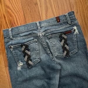 7 For All Mankind Jeans Womens 29 Blue Bootcut Low Rise Denim Sequined Casual